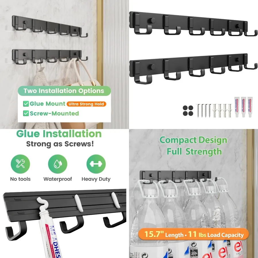 

Настенная вешалка для одежды, 2 упаковки с 6 подвесными крючками для прихожей, спальни, ванной комнаты, кухни, простая установка клея без сверления D