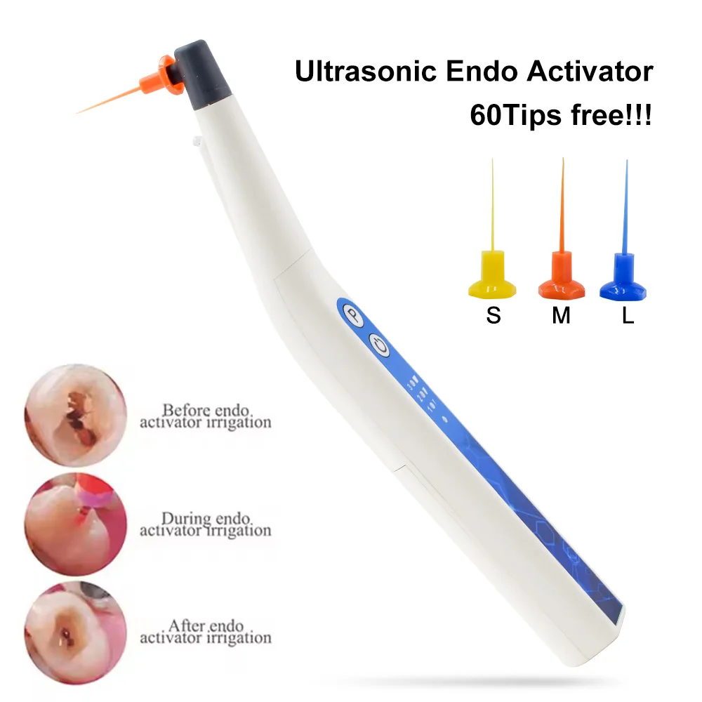DEASIN Dental Activador Sonic Irrigation Ultrasonic Endo Activator Kits with LED &60 Flexible Tips For Root Canal Clean Dentist
