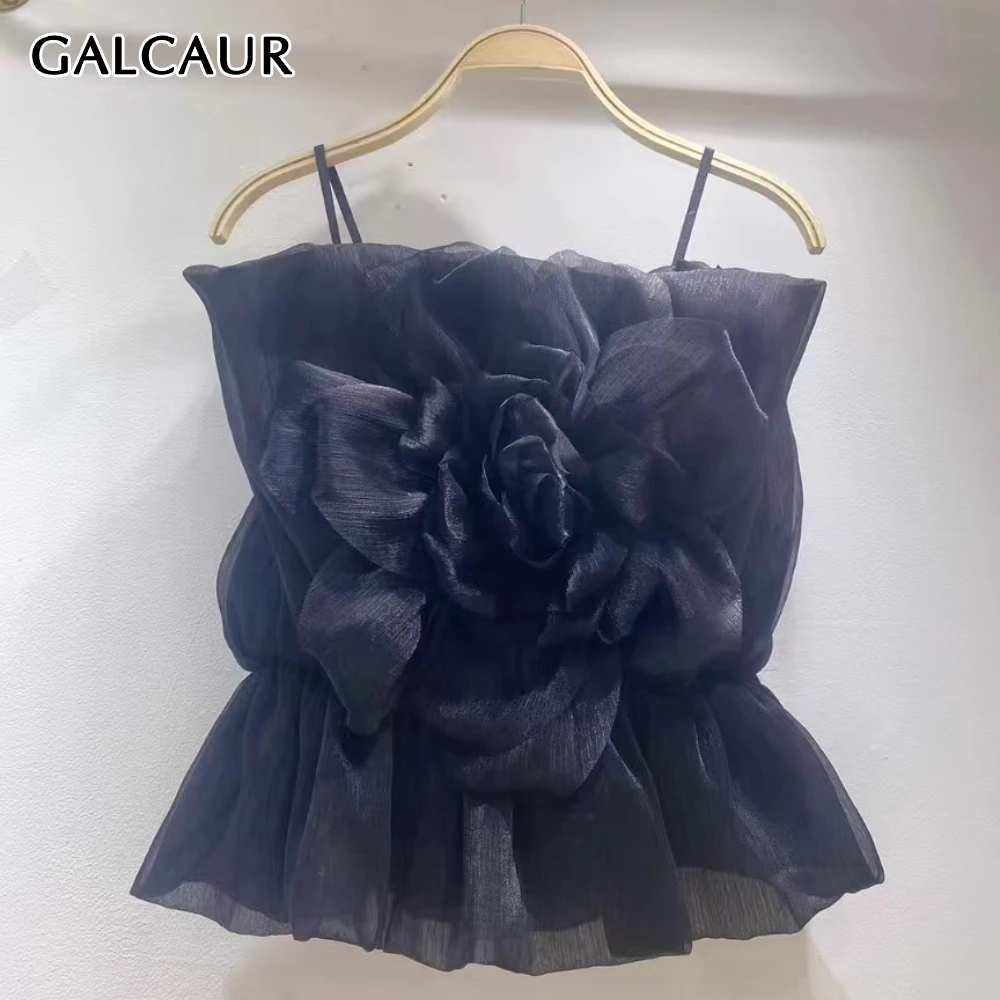 

GALCAUR Solid Spliced 3D Flower Vest Female Square Collar Sleeveless Slimming Hot Girl Women's Vests Fashion Summer Style New
