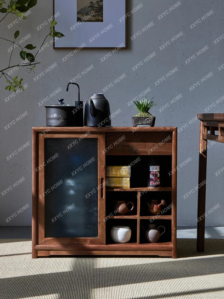 New Chinese Style Solid Wood Black Walnut Cherrywood Tea Cabinet Water Boiling Cabinet Lower Bucket