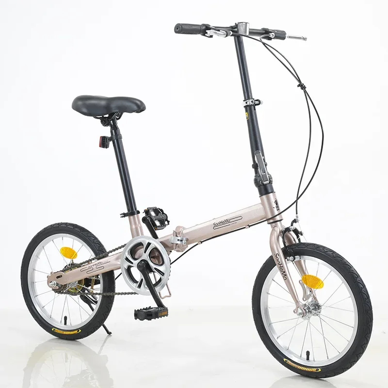 Bicicleta plegable de marcha única de 16 pulgadas con freno de disco, bicicleta portátil para adultos y estudiantes para fácil almacenamiento y viajes