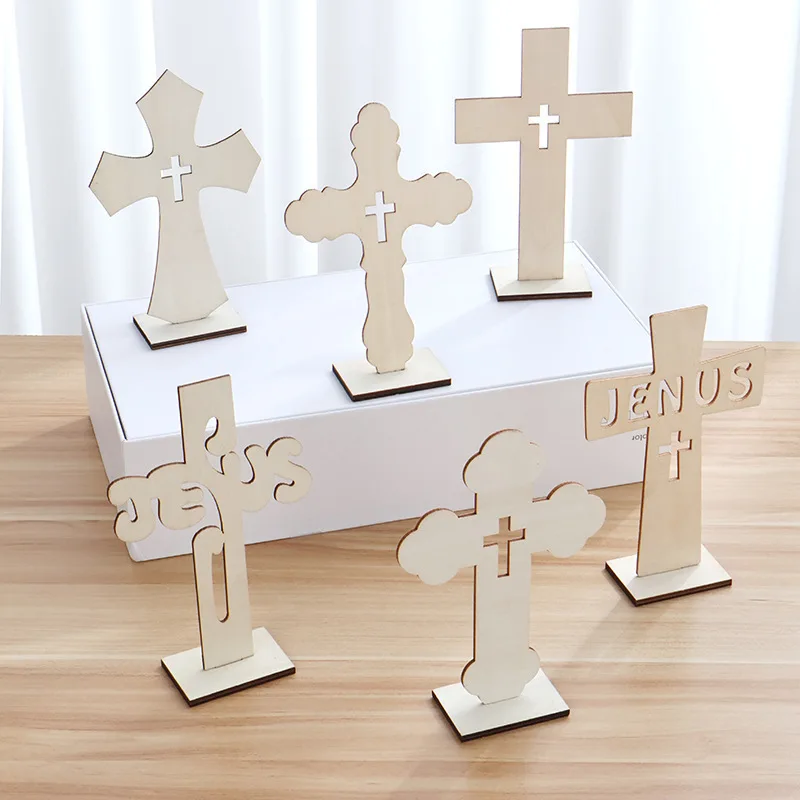 

New Wooden Cross Craft Ornament DIY Mini Baptism Table Home Decoration