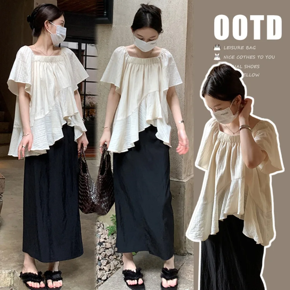 

Летний асимметричный костюм 2025 года, новый стиль, повседневный и модный, для беременных женщин, для ношения на улице.