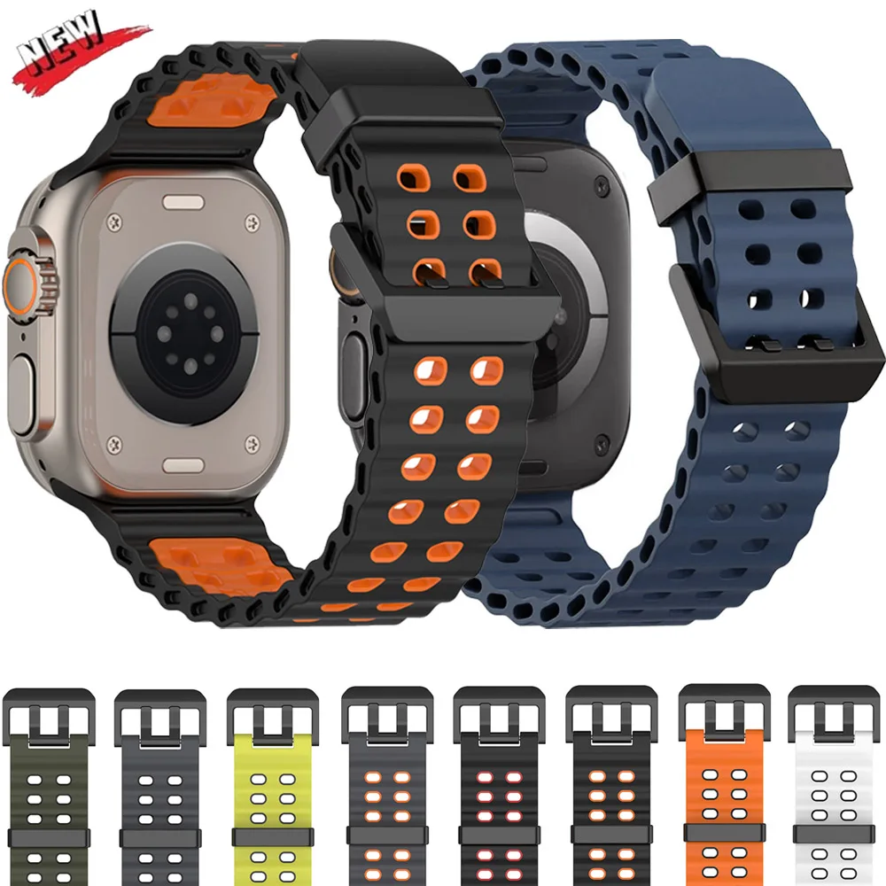 

Ocean Silicone Strap for Apple Watch Ultra 2 Strap 49mm 46mm 45mm 44mm 42mm Sports Watchband iWatch Series 10 9 8 7 6 5 SE Ultra