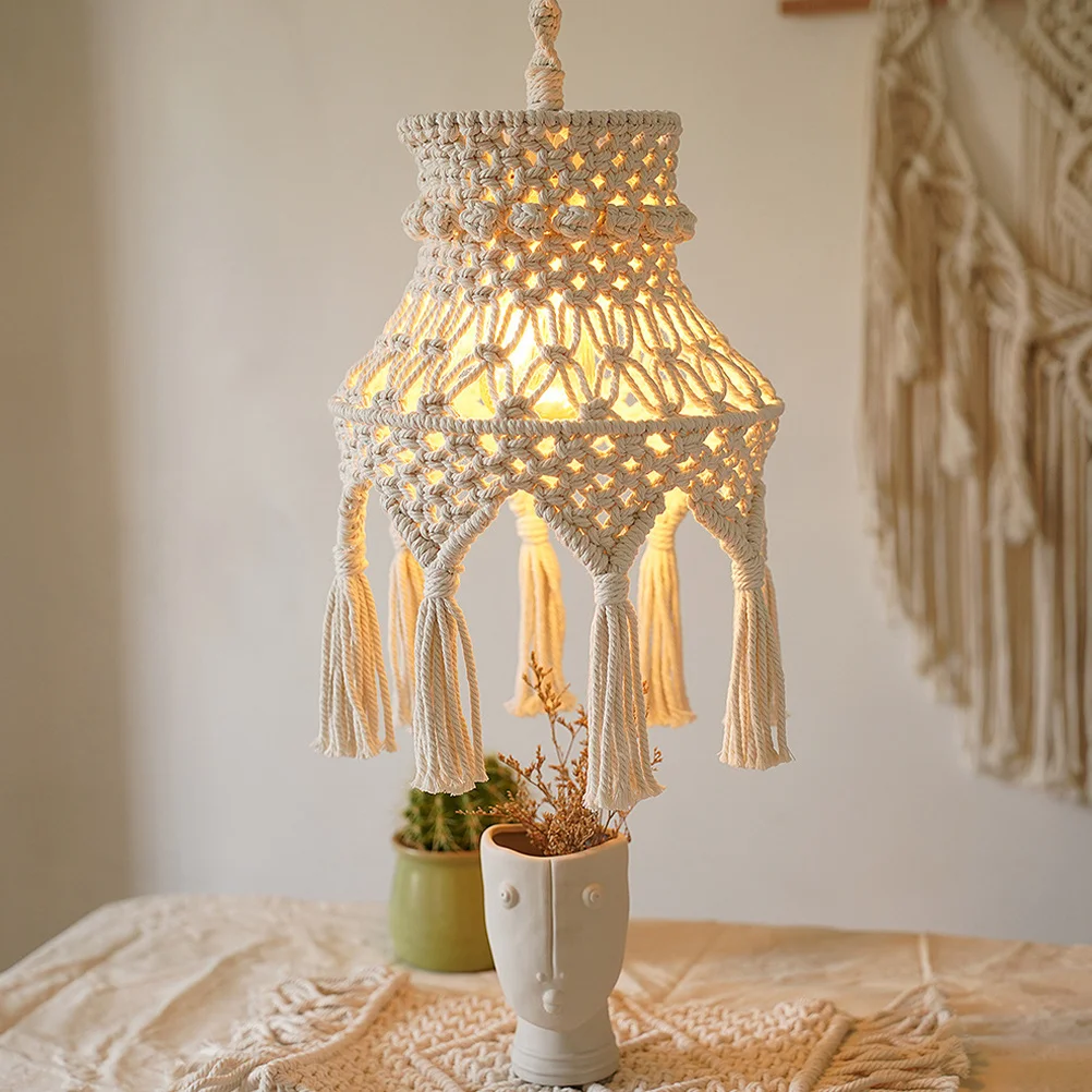 

Macrame Lamp Shade Bohemian Hanging Light Cover Knitting Pendant Ceiling Indoor Lampshade For Living Room Bedroom Dining