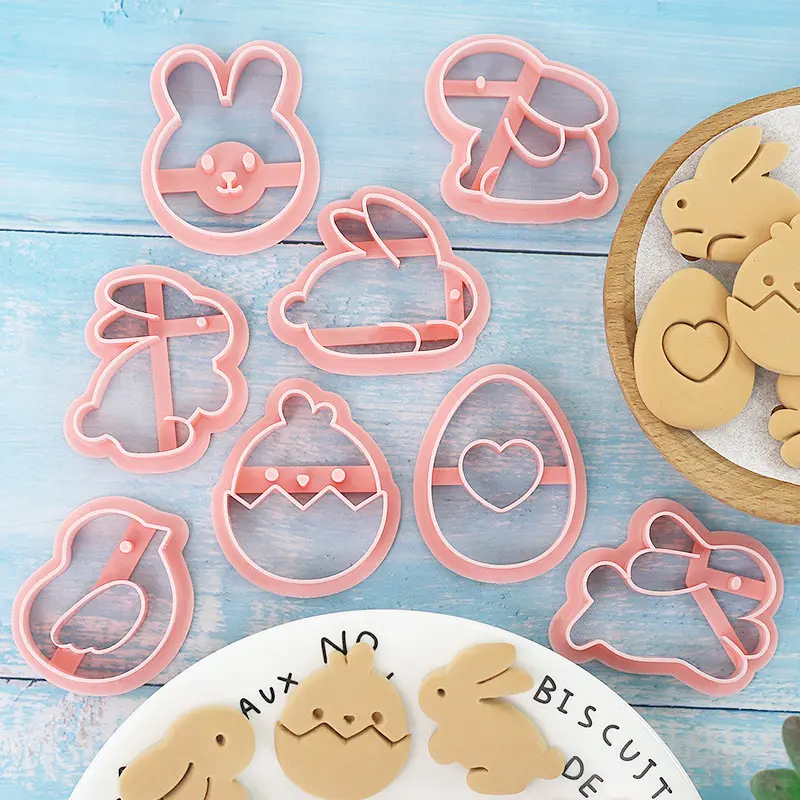 8 Stück Mini-Oster-Ausstechformen, 3D-Osterhase, Küken, eiförmige Kekse, Backformen für Ostertagsdekorationen