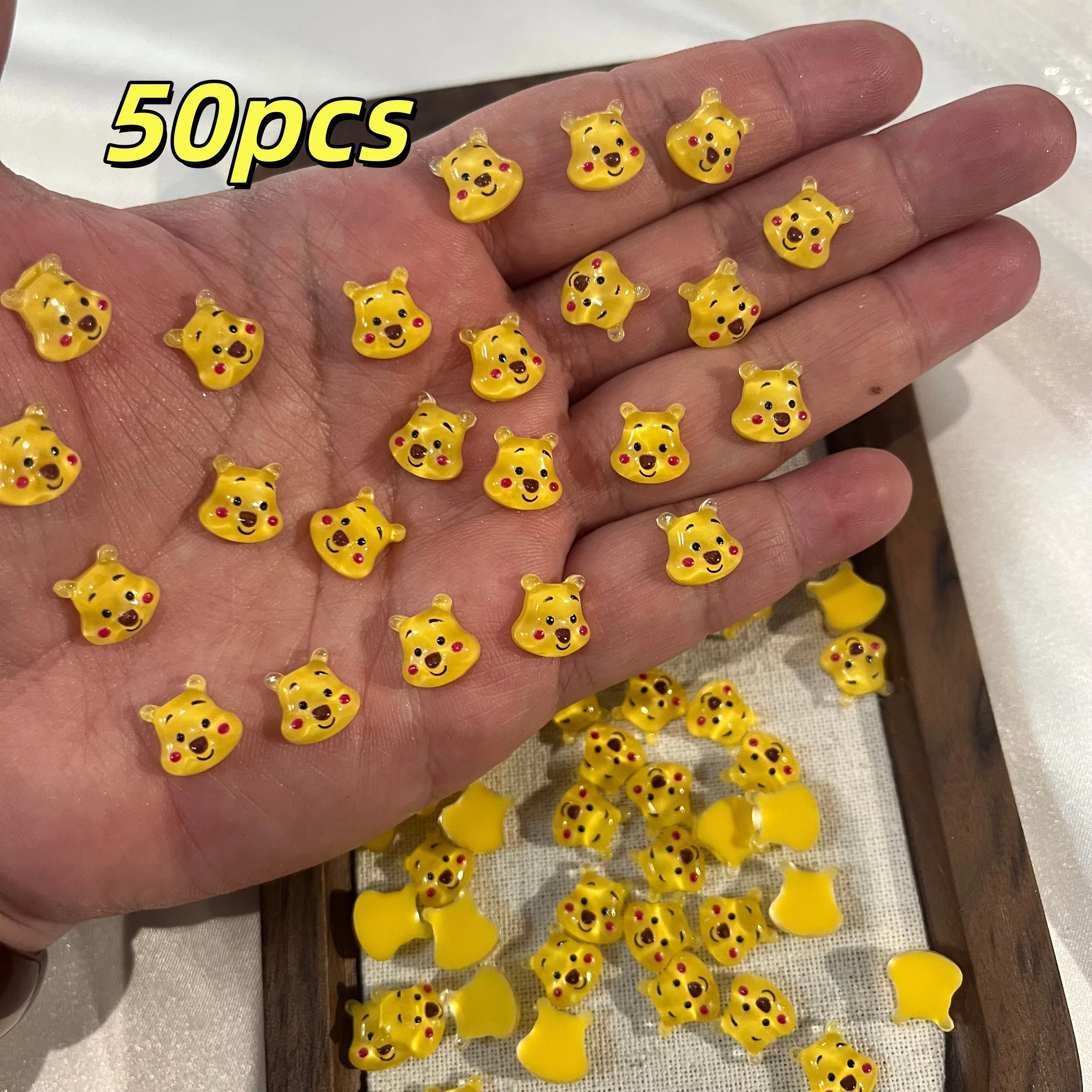 50pcs Disney Winnie the Poohs Cartoon Nail Art Charms Cute Bears DIY Nail Accessories Playful Design Manicures Crafts Decoration