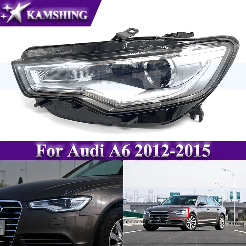 Kamshing المصد الأمامي المصباح لأودي A6 2012-2015 الجبهة رئيس ضوء كشافات رئيس مصباح دون AFS