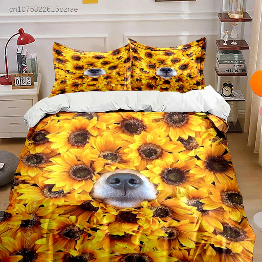 Sunflower Pet Decor Three-Piece Set Multiple Sizes kid's And adults' Bedroom Exquisite 3PC Bedding set, Gift