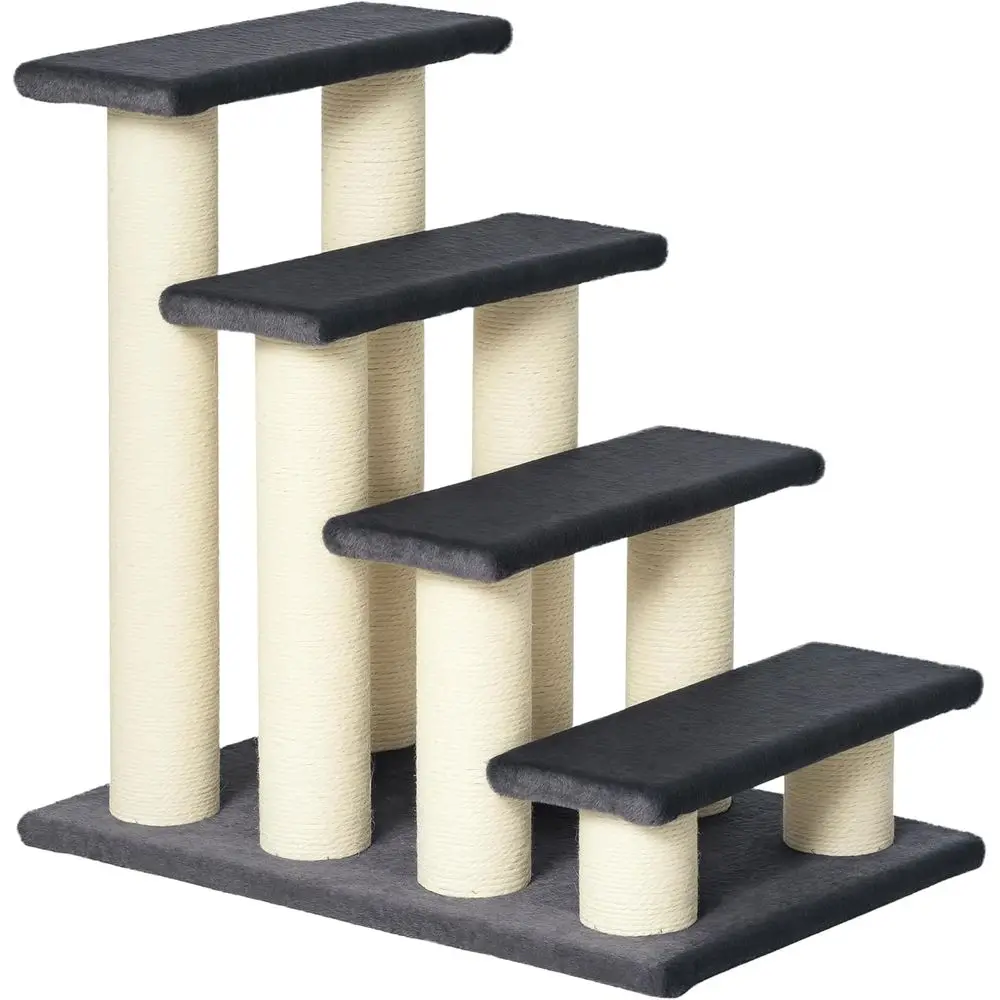 

Gray Staircase-Shaped Cat Tree with 4 Steps, Sisal Scratching Post, Climbing, and Playing for Indoor Cats and Dogs