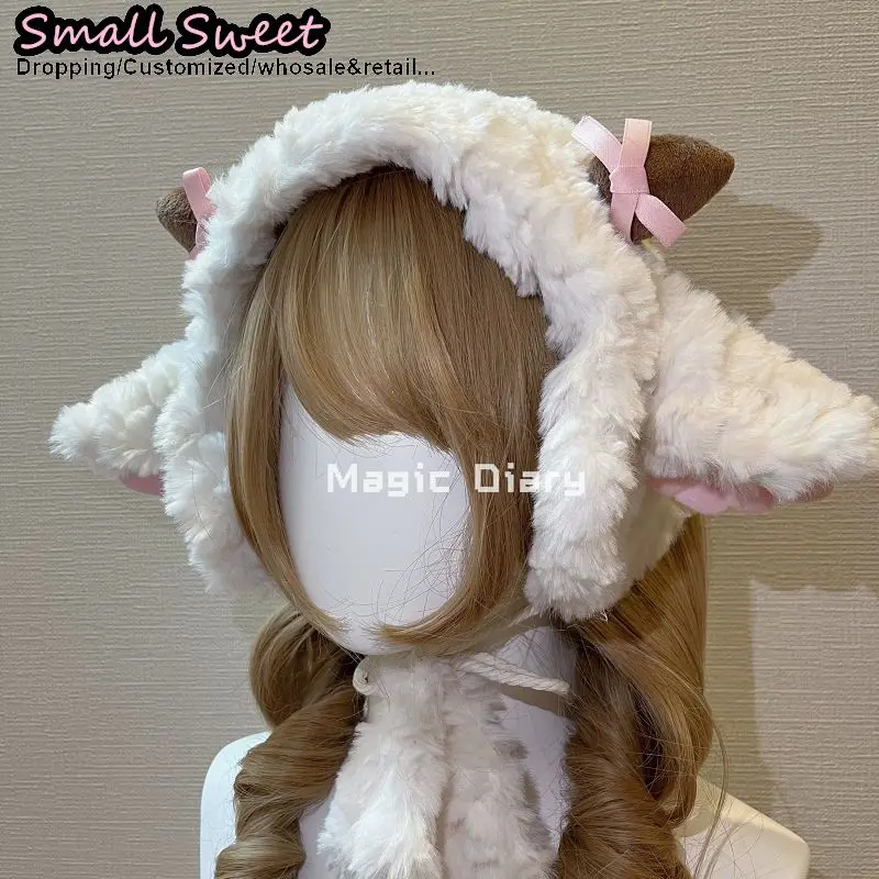 Women Subcultural Y2K Girl Lamb Ear Fleece Headband Ear Warmer Cute Hair Accessories Lolita Cosplay Traper  Winter Earflap Hat