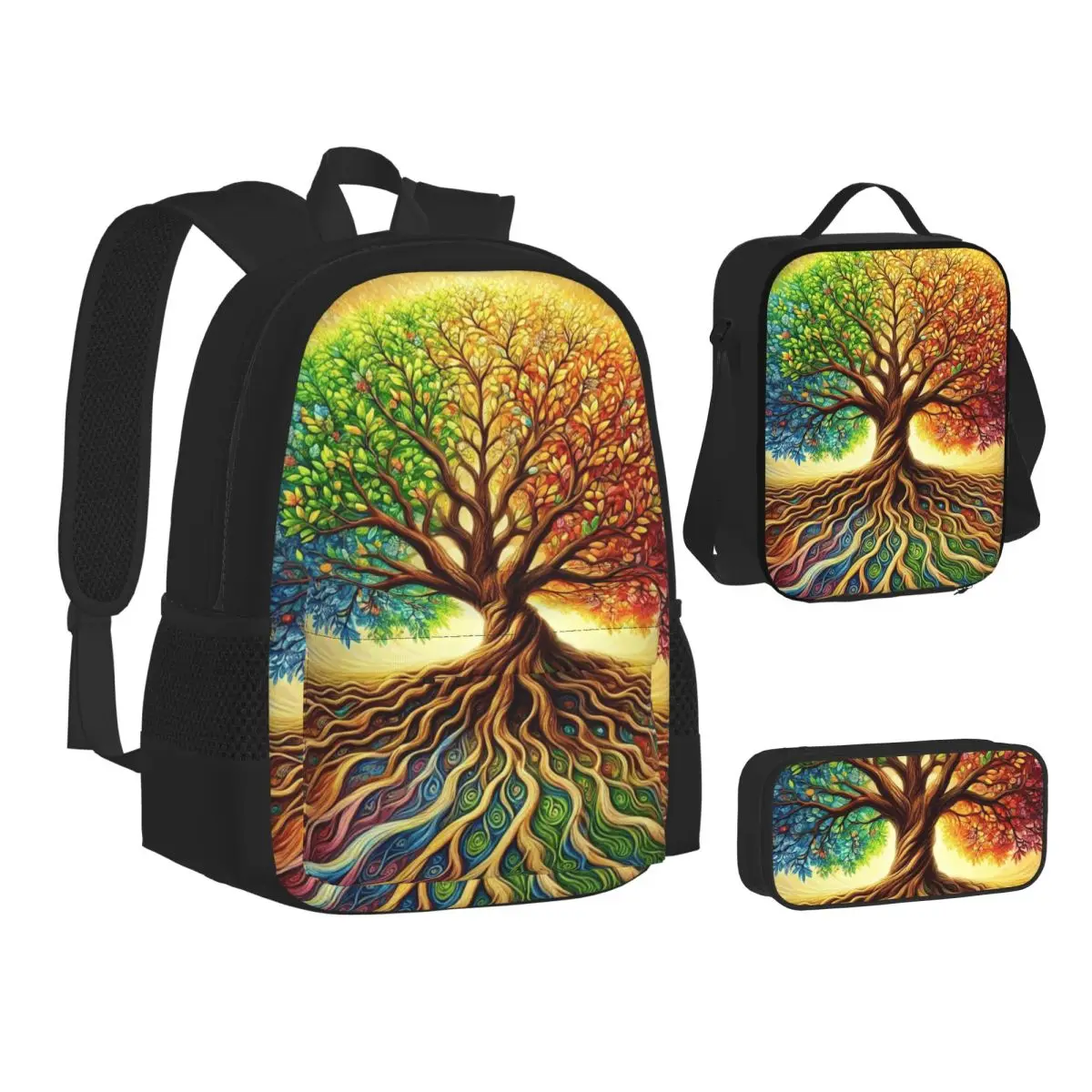 

Tree Of Life Nature Viking Yggdrasil Norse Backpacks Bookbag School Bags Children Rucksack Lunch Bag Pen Bag Three-Piece Set