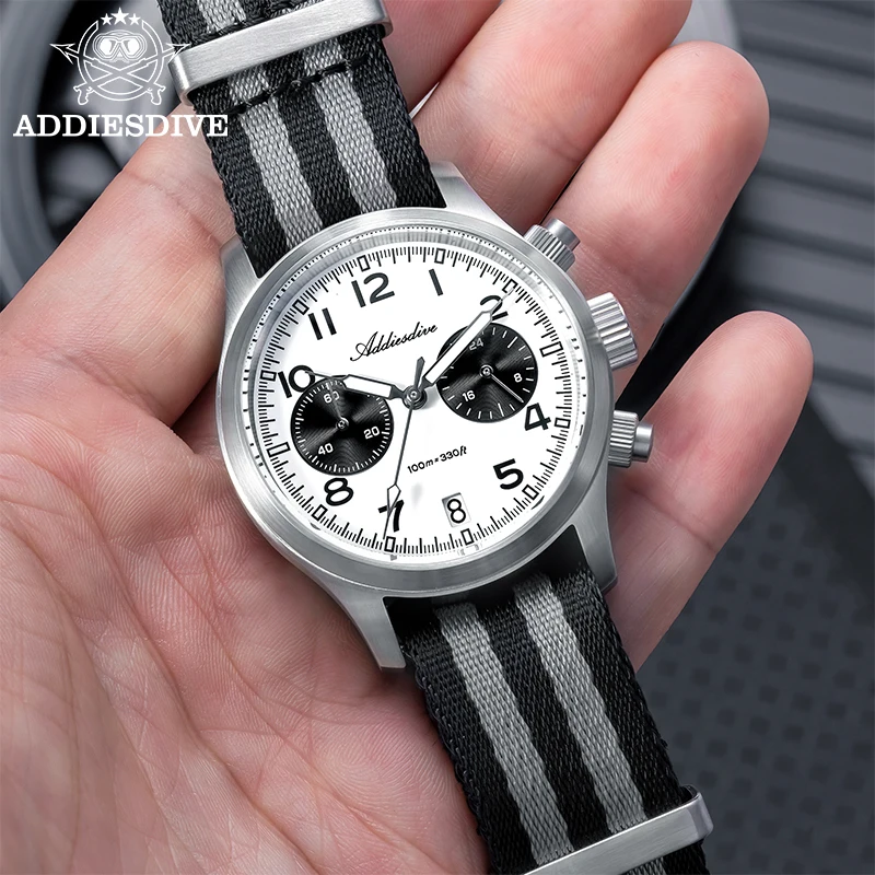 Reloj ADDIESDIVE para hombre VK64 cronógrafo cristal de zafiro 39mm relojes de cuarzo esfera Panda BGW9 resistente al agua 100M reloj de vestir de lujo