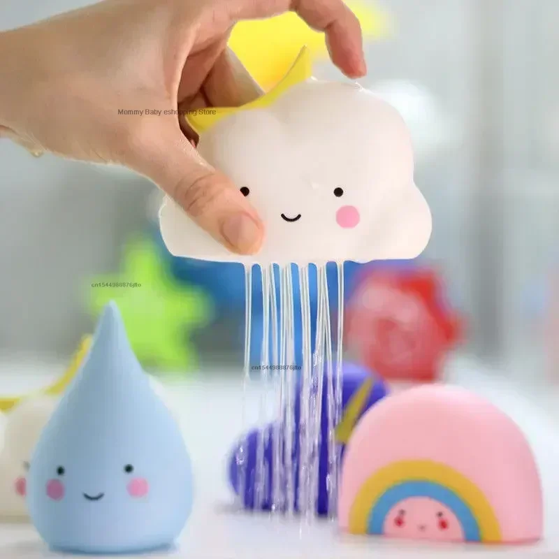 Creative Bath Weather Toy Soft Glue Bathroom Clouds Raindrop Rainbow Thunderstorm Shower Floating Play Water Educational Toy