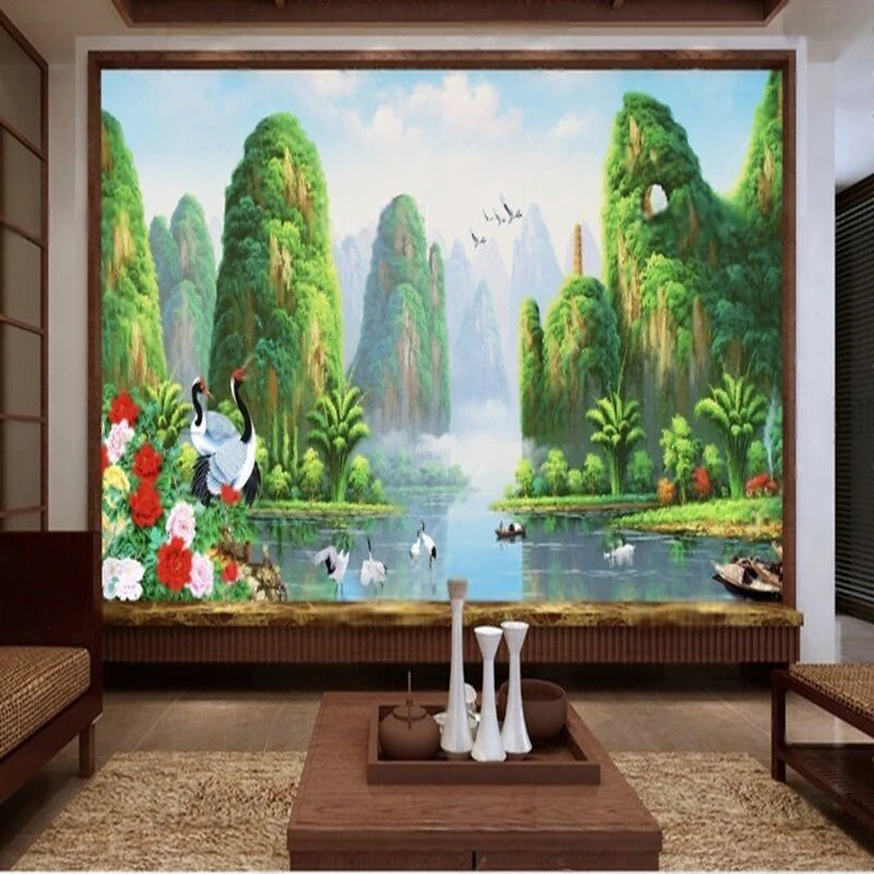 

Modern simple oil painting of Guilin landscape 3D TV luxurious home decoration bedroom background wall