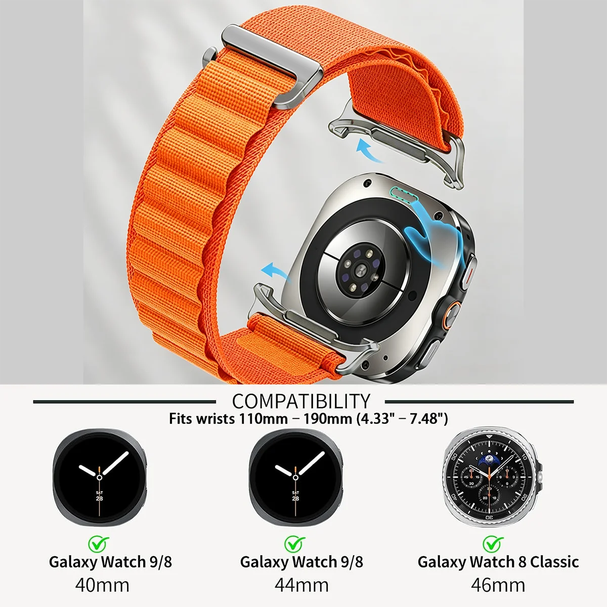Alpine Nylon Strap For Samsung Galaxy Watch 9 8 Band 44mm 40mm/8 Classic 46mm Bracelet Wristband Galaxy Watch 8 Classic Correa