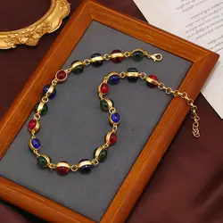 SKEDS Vintage Women Girls Baroque Style Glazed Necklace Earrings Retro Classic Lady Banquet Party Ear Rings Chains Chorkers