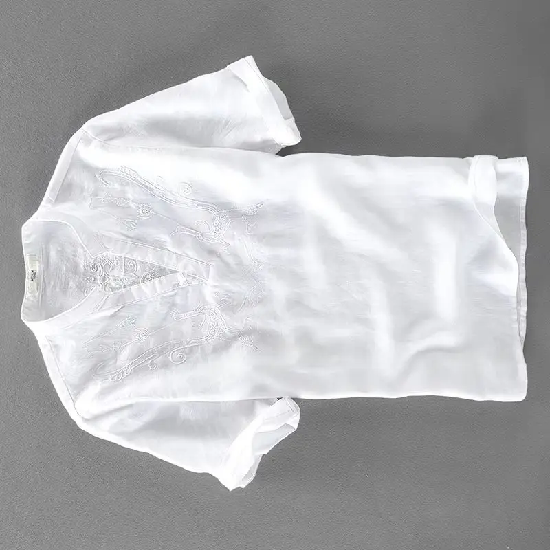 

Italy handsome white shirt men linen short sleeved men shirts pure flax fashion shirt mens solid casual shirts male loose camisa