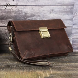 Genuine Leather Men Clutches Password Lock Handbag Vintage Style Long Wallet Crazy Horse Leather Business Hand Purse