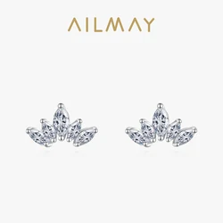 Ailmay Hot Sale New 100% Sterling Silver 925 Sparkling Clear Zircon Crown Exquisite Earring For Women Statement Jewelry Gift