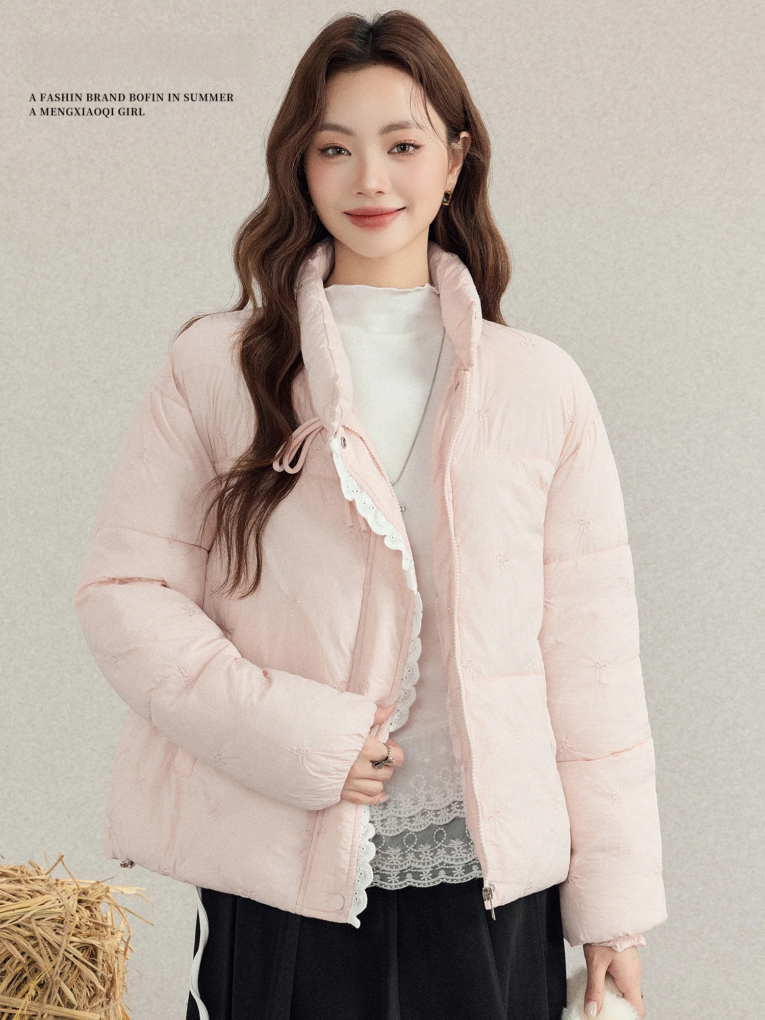 

Женская осенне-зимняя теплая куртка Meng Xiaoqi с воротником-стойкой, розовая, утепленная, с эффектом омоложения, из хлопка