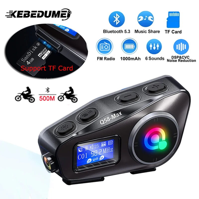 Bluetooth Motorcycle Intercom Helmet Headset 1000M Wireless Communication Interphone With Ambient Light Waterproof Headphone