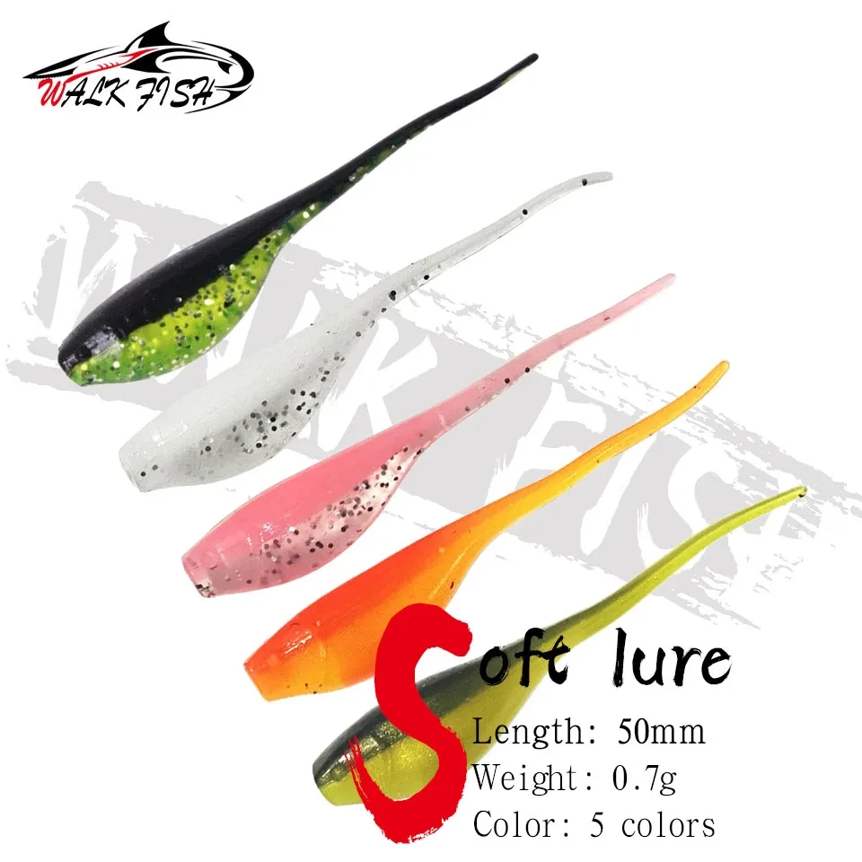 WALK FISH 20PCS 0.7g 5cm Worm Fishing Lure Silicone Soft Lures Two- Color Needle Tail Swimbaits Artificial Bait  Tadpole Shape