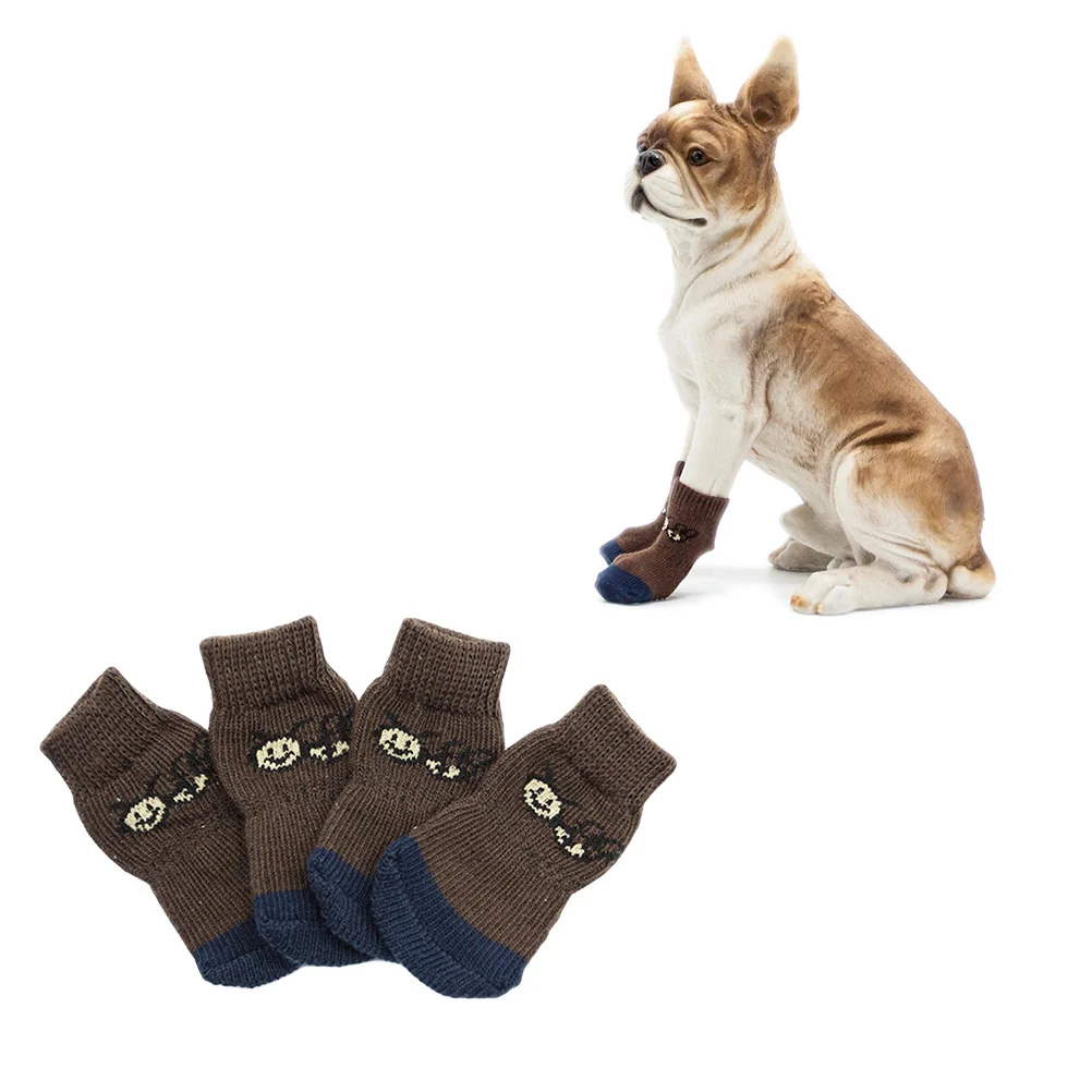 

4Pcs Non-Slip Cotton Pet Socks Cartoon Prints Xl Size Protect Dog Puppy Clean Cold Snow Salt Pet Socks