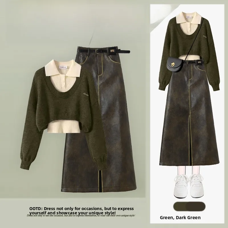 

Slimming Effectiven High Waist Spring Faion Sweater Base Layer Women's Two-Piece Set Dopane Sle Casual Wear