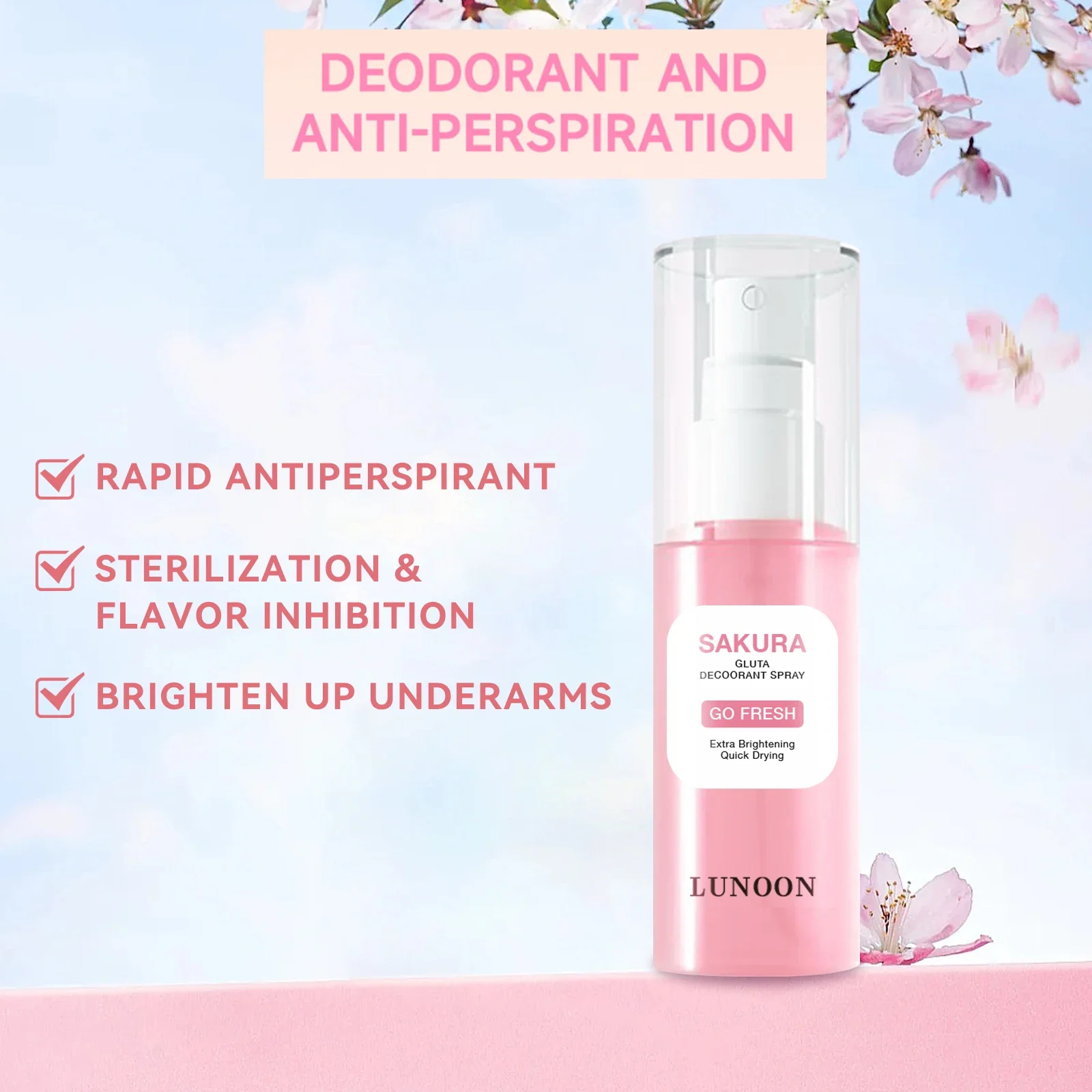 بخاخ ساكورا تحت الإبط - تركيبة تحيد الرائحة تحكم في العرق، يوفر عطرًا دائمًا وتأثيرًا لامعًا. رعاية مزيل العرق.
