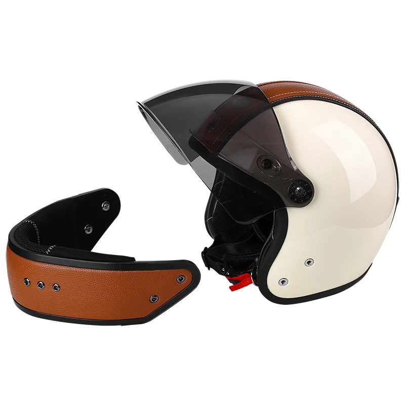 

4 color Faux Leather Patchwork Helmet Removable 3/4 Fashionable Retro Motorcycle Helmet for Men Unisex Suitable for All Seasons