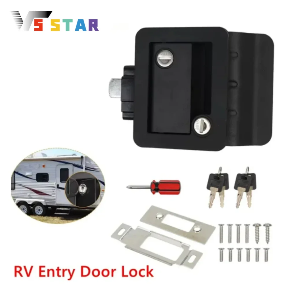 

RV Gate Lock Replacement with Paddle Deadbolt Camper Entry Door Latch with Keys For Cargo Hauler Black
