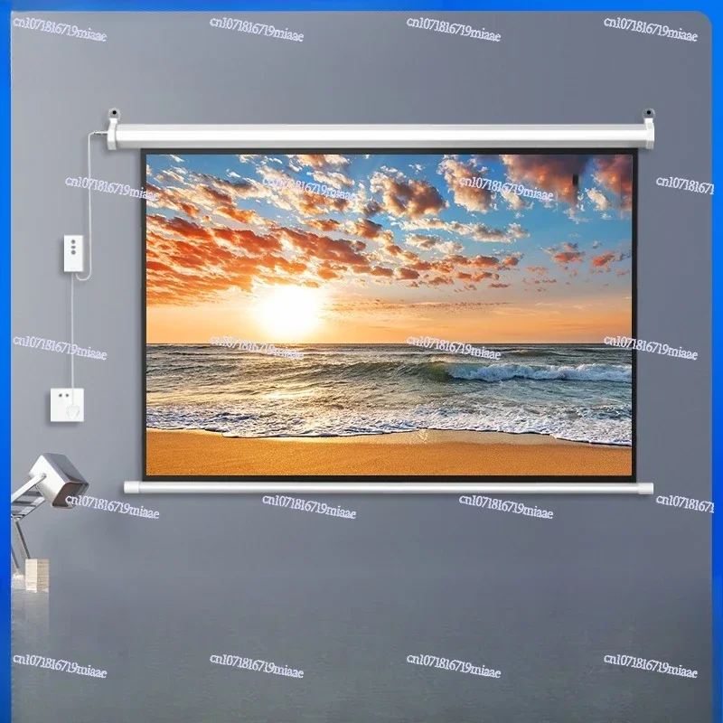 Motorized Pull Down Projector Screen Roll Up Automatic 16:9 White Projector Screen150 Inch