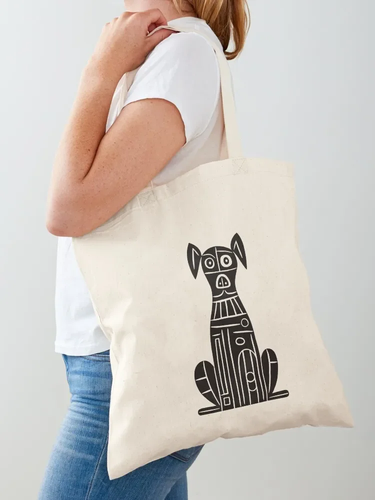 Armonía abstracta: Perro en blanco y negro esculpido en formas, bolso de mano, bolsa de compras con logotipo, la bolsa de mano es genial
