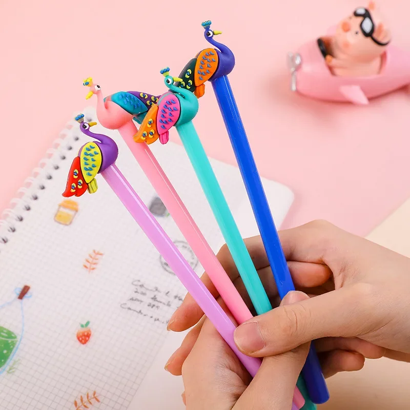 24Pcs cute creative cartoon peacock gender-neutral pen, animal paradise student writing stationery