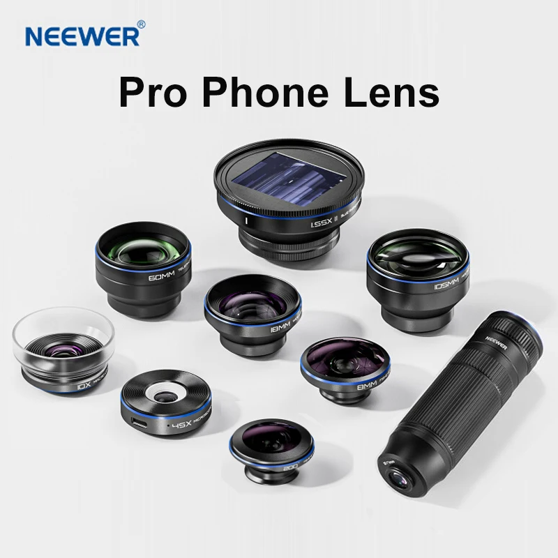 

NEEWER Pro Mobile Phone Lens with 17mm Lens Thread Phone Lens Clip Macro Wide Angle Telephoto Fisheye Anamorphic Microscope Lens