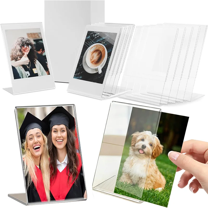 1/3/6/9Pcs Clear Acrylic Photo Frame L Shape Slant Back Desktop Display Stand Table Top Sign for Home Office Wedding