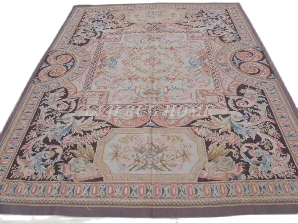 

Free shipping 9'x12' French style aubusson carpets hand knotted rugs Woolen French Aubusson Rugs high quality rug