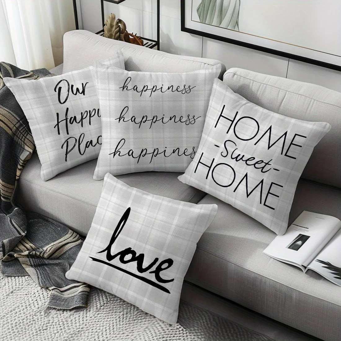 4Pcs Love Home Pillow Covers 40x40cm Double-sided Printed Letter Cushion Cases Modern Home Decor No Insert