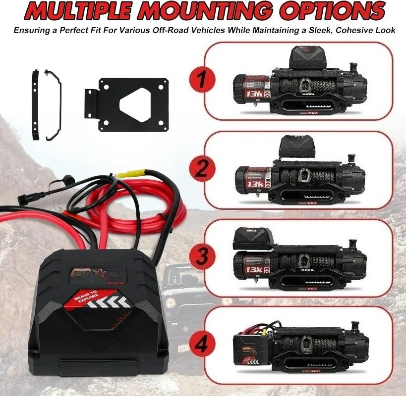 ونش كهربائي 13000 رطل. سعة تحميل بحبل صناعي بطول 79 قدمًا و Hawse Fairlead 12V IP68 مقاوم للماء، سلكيًا وسلكيًا