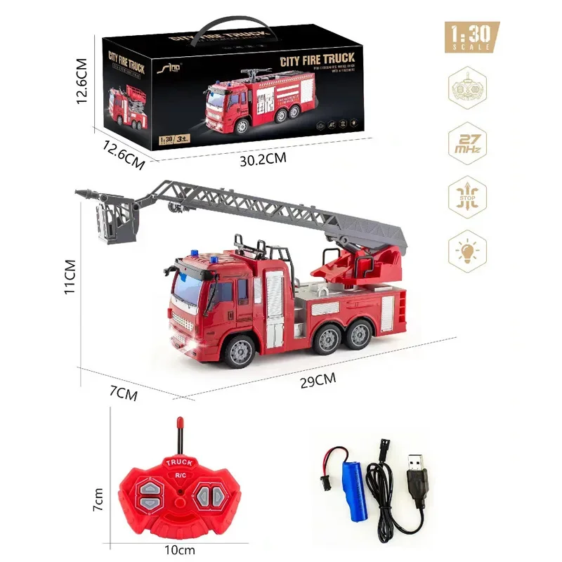 1:30 4CH RC Rescue Vehicle With Light Rechargeable Electric Fire Engine Truck Remote Control Car Simulation Gifts Toys Boys