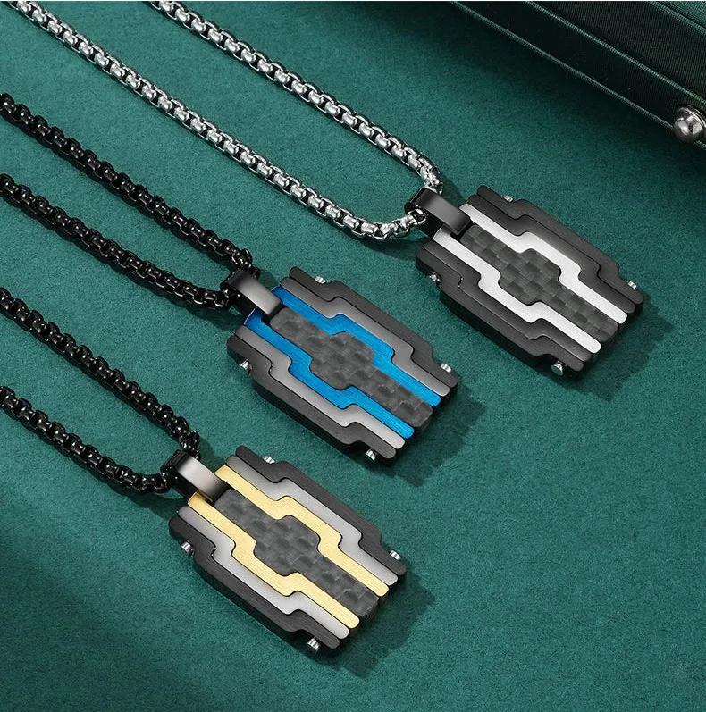 Koaem Titanium Steel GD Pendant Puzzle Combination Solid Carbon Fiber Two-color Trend Men\'s Collarbone Chain Necklace