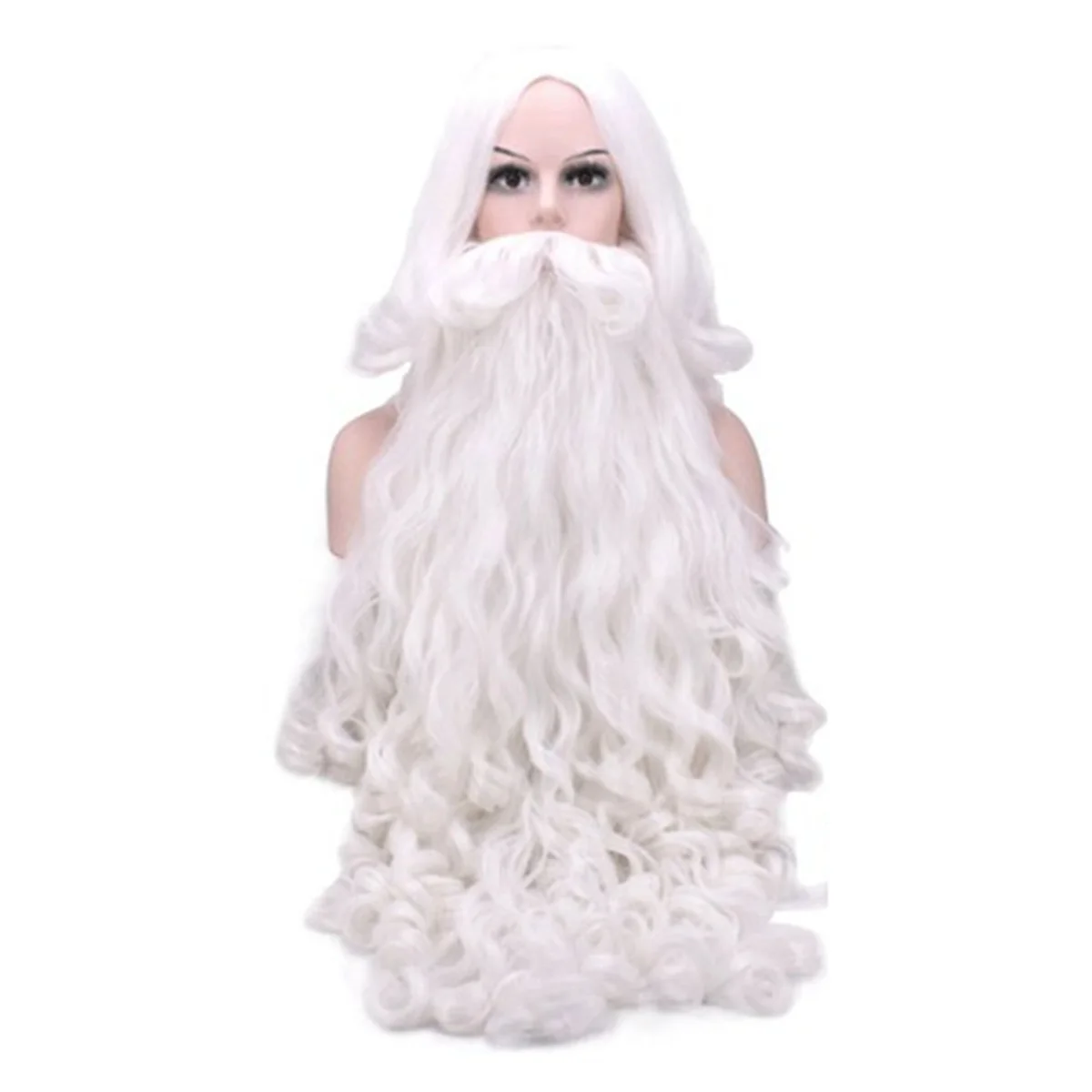 Christmas Cosplay Wig Beard Santa Claus Beard Wig White Curly Long Synthetic Hair Adult Cosplay