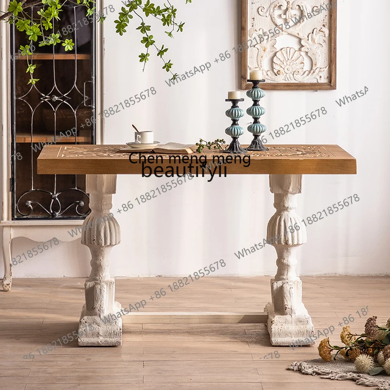 

E153 American dining table coffee table dual-purpose rectangular living room home creative retro carving old restaurant island