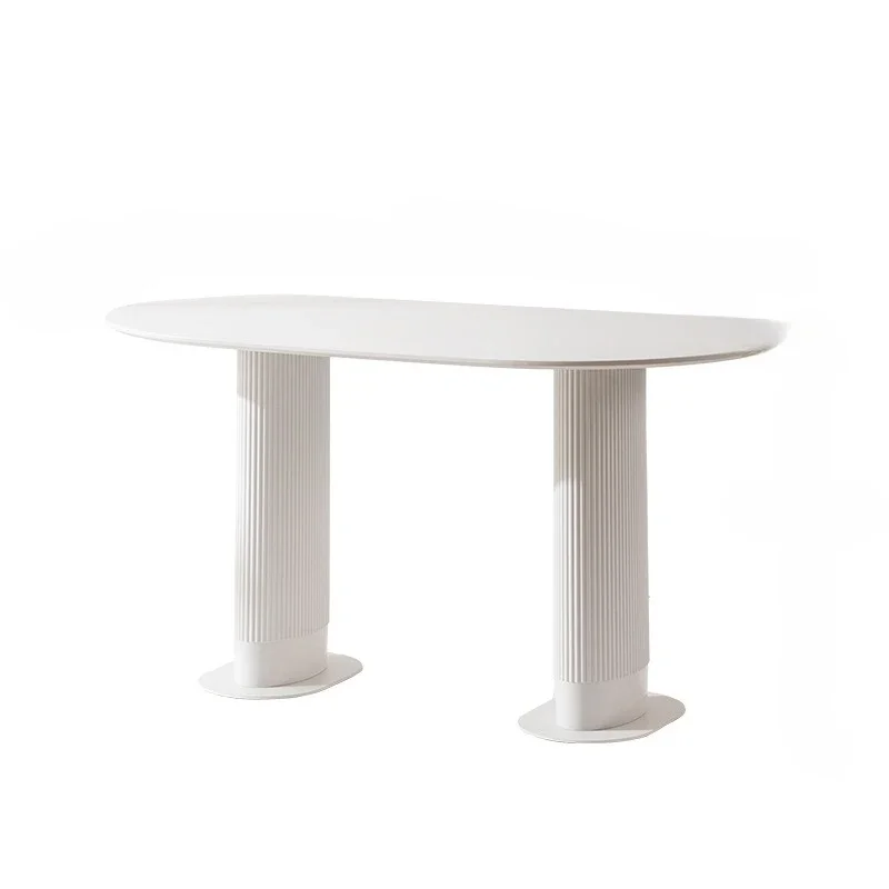

Nordic small apartment oval table negotiation guest apartment small dining table rental house cream style Internet celebrity