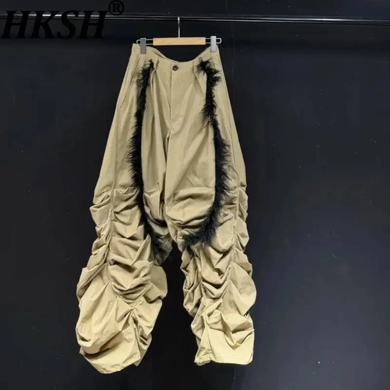 

HKSH Spring New Men Tide Dark Functional Heavy Pleated Casual Pants Women Waste Land Garde-Avant Streetwear High Street HK24502