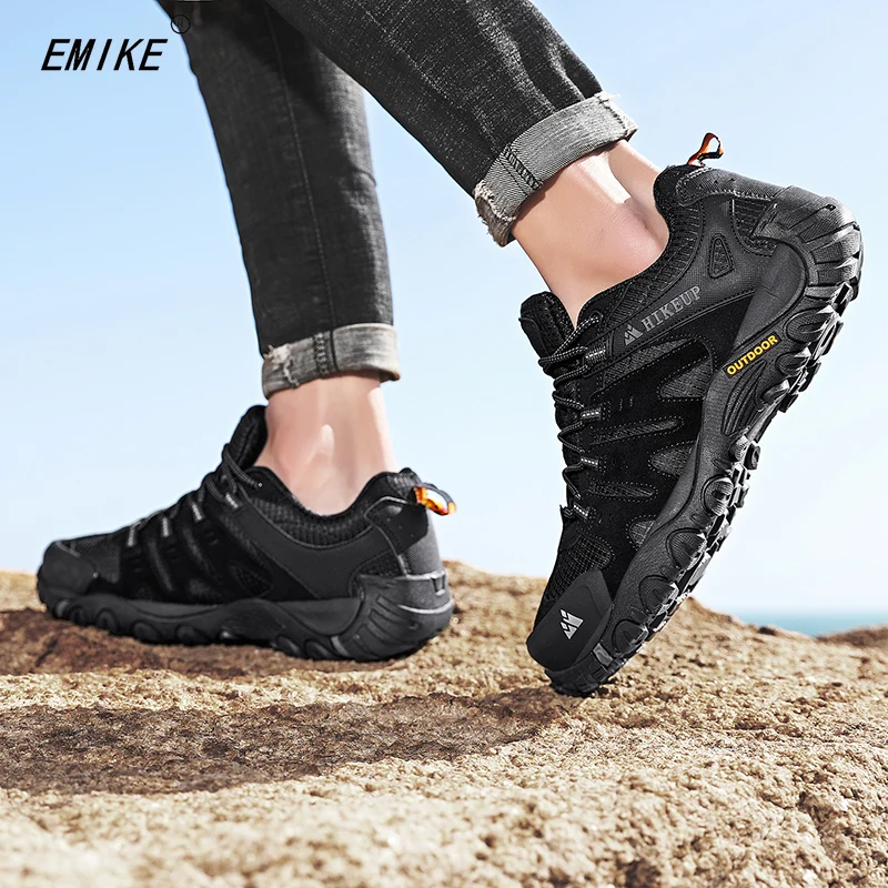 Sneakers Men's Hiking Shoes Suede Leather Wear-resistant Outdoor Hunting Shoes Trekking Shoes Walking Mens Tactical Sneakers