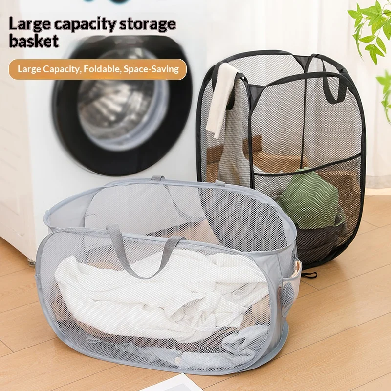 Cesto de Ropa Plegable de Malla con Doble Compartimento, Asas Reforzadas, Transpirable, para Baño, Dormitorio, Gimnasio, Organizador del Hogar