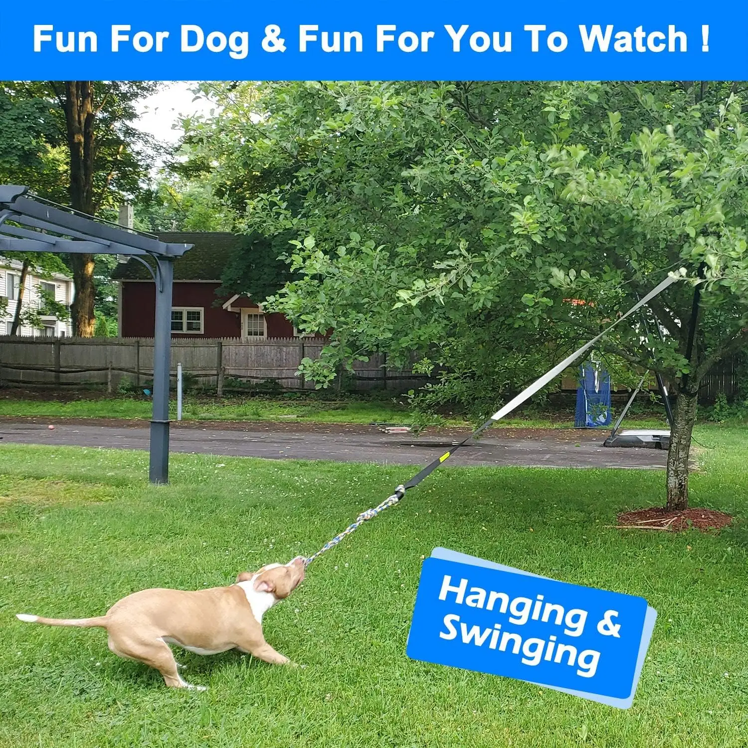 Bungee-Schlepper-Spielzeug für den Außenbereich, Hundespielzeug zum Aufhängen von Bäumen für kleine bis große Hunde, interaktive Übungsspielschnur und Haltegurt mit Kaugeil – Detail 2