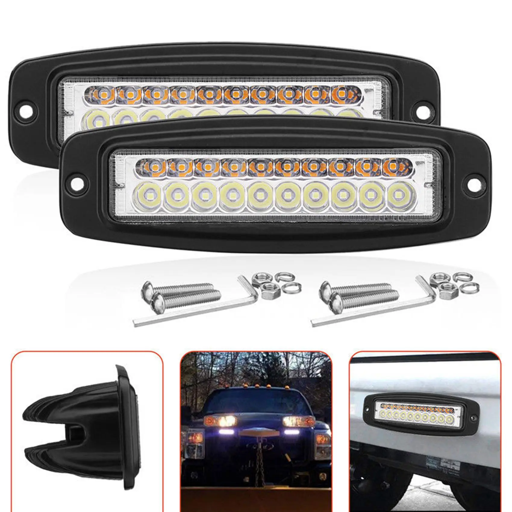 

Rare 4Pcs 7 Inch Dual-Color 100W LED Work Light Bar Flush Mount Flood Driving Fog Lamp